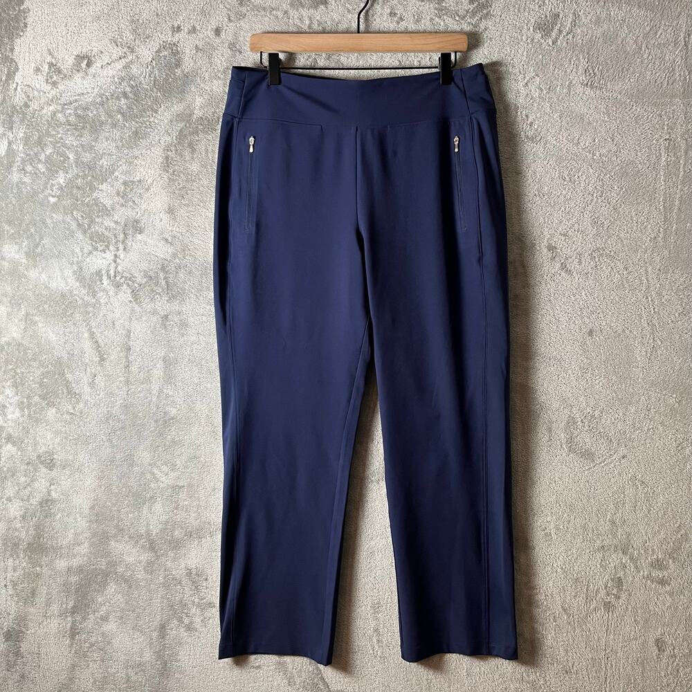 Athleta Fairway High Rise Golf Pants Navy Blue Size 14 Straight Leg Semi Fitted